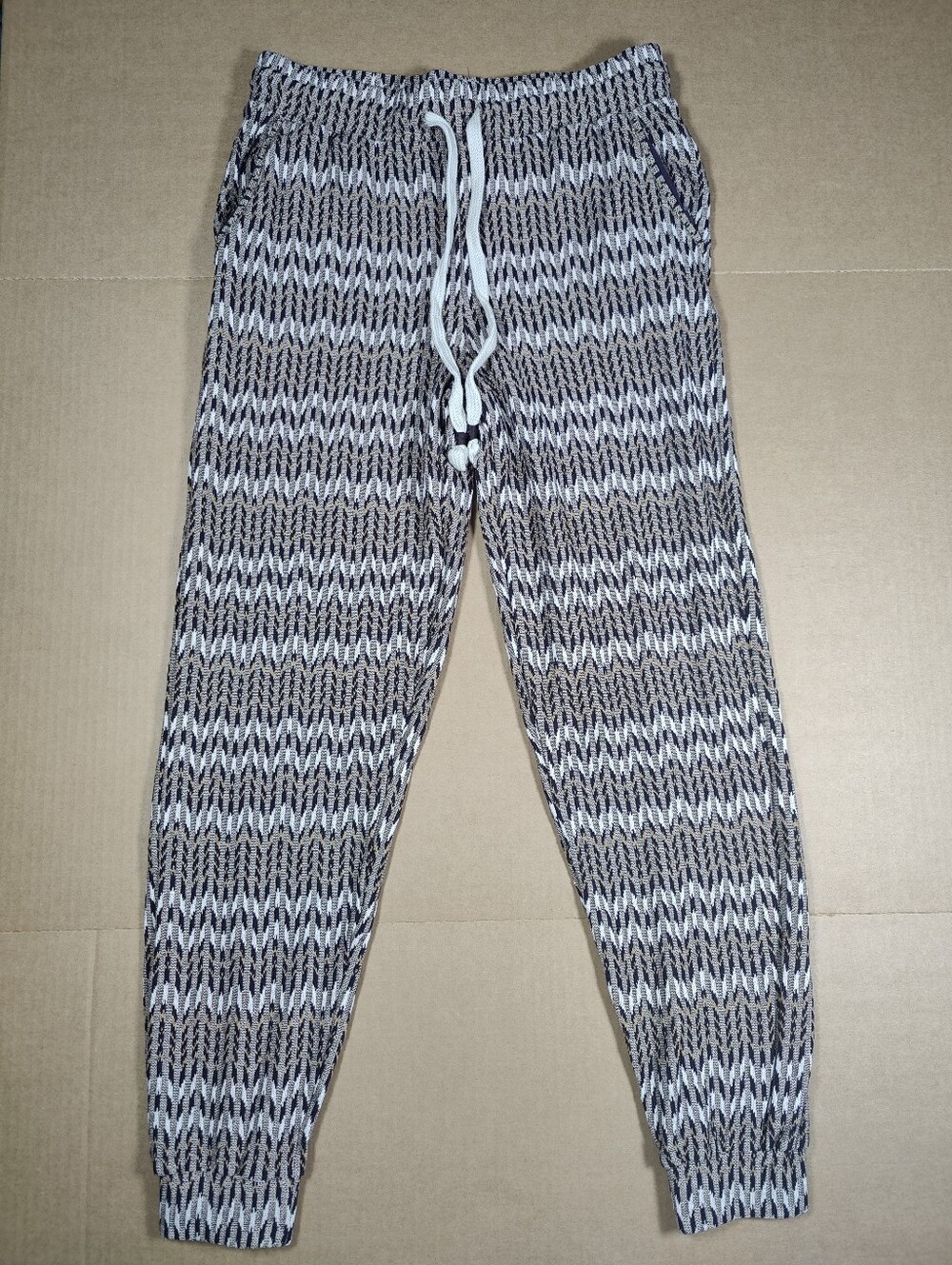 NWT Saturday Sunday Anthropologie Brown Zigzag Cotton Blend Joggers Size S